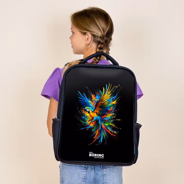 Kids backpack - Black - Colorful parrot — 4