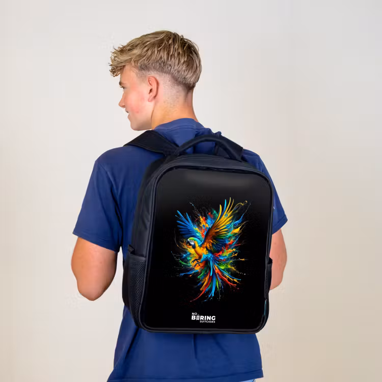 Kids backpack - Black - Colorful parrot — 5