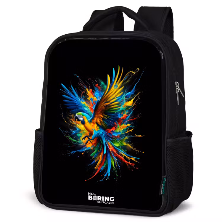 Kids backpack - Black - Colorful parrot — 6