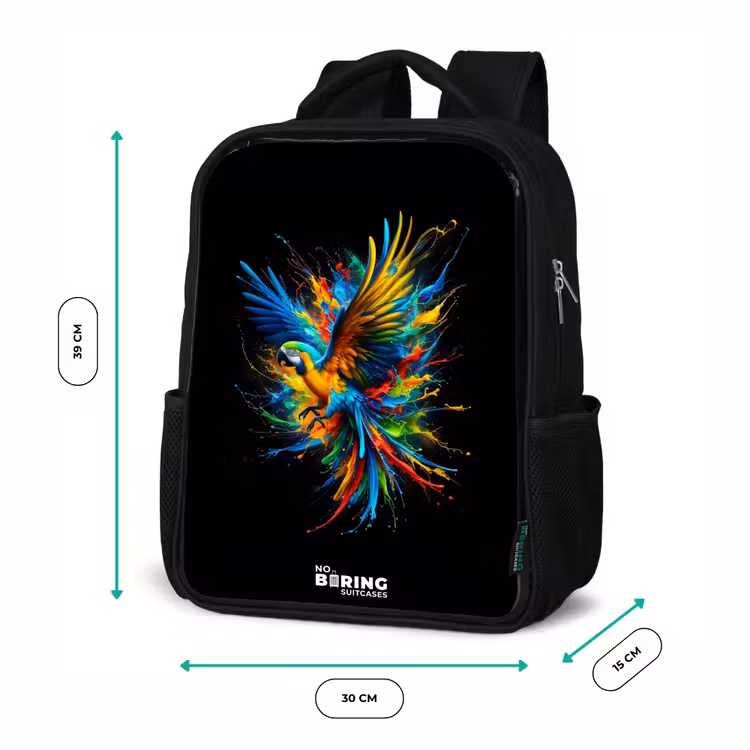 Kids backpack - Black - Colorful parrot — 8