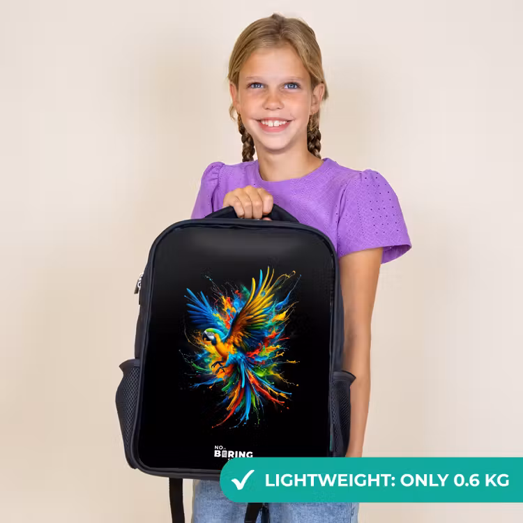 Kids backpack - Black - Colorful parrot — 9