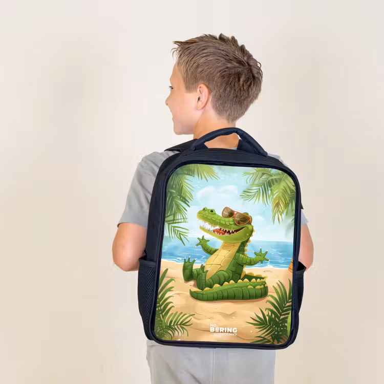 Kids backpack - Black - Crocodile on the beach — 2