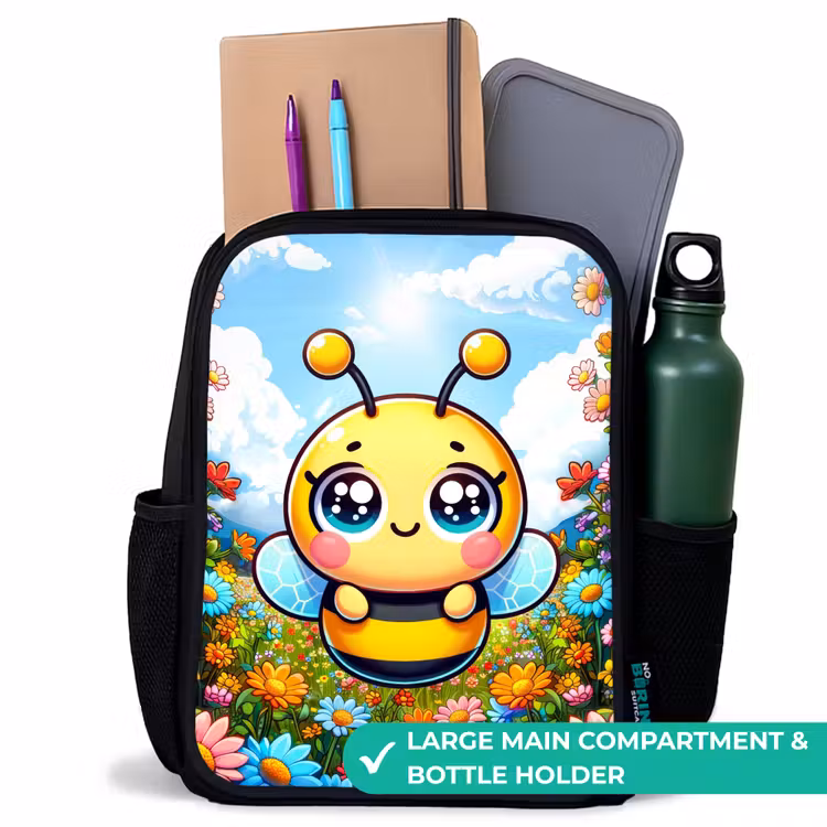 Kids backpack - Black - Cute bee among flowers — 10