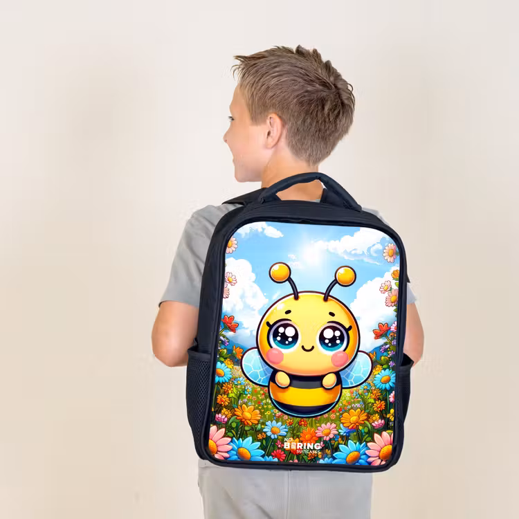 Kids backpack - Black - Cute bee among flowers — 2