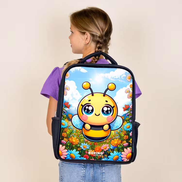 Kids backpack - Black - Cute bee among flowers — 4