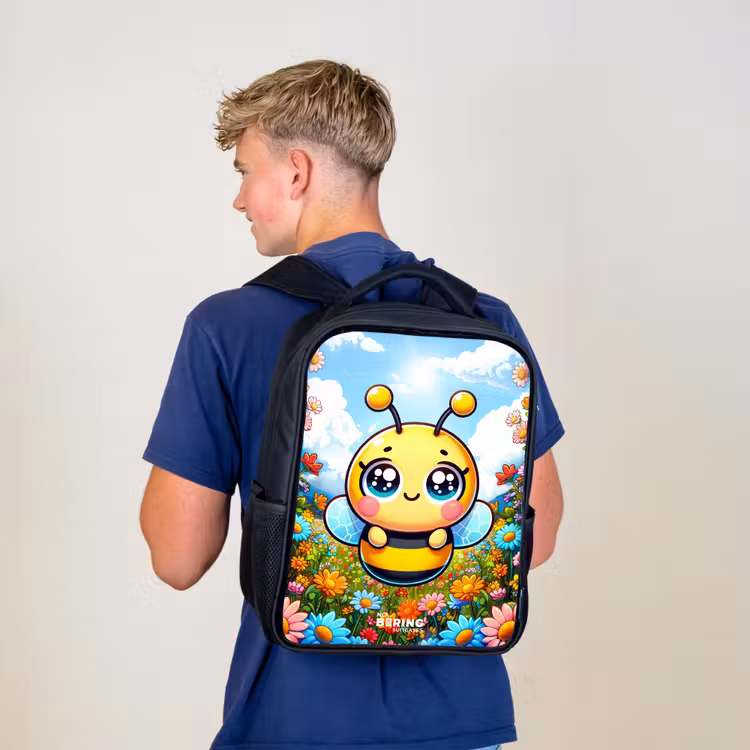 Kids backpack - Black - Cute bee among flowers — 5