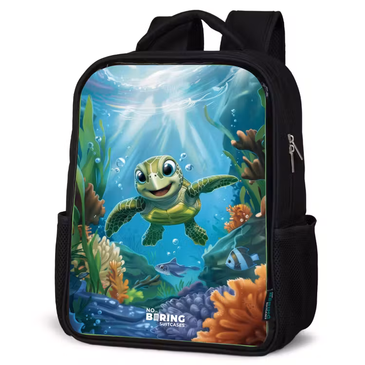 Kids backpack - Black - Green turtle swimming — 6