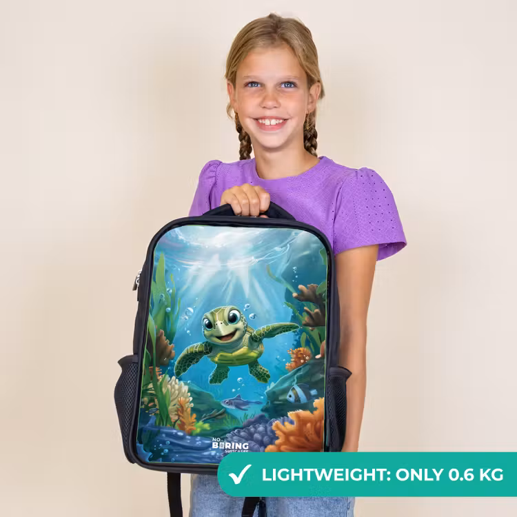 Kids backpack - Black - Green turtle swimming — 9
