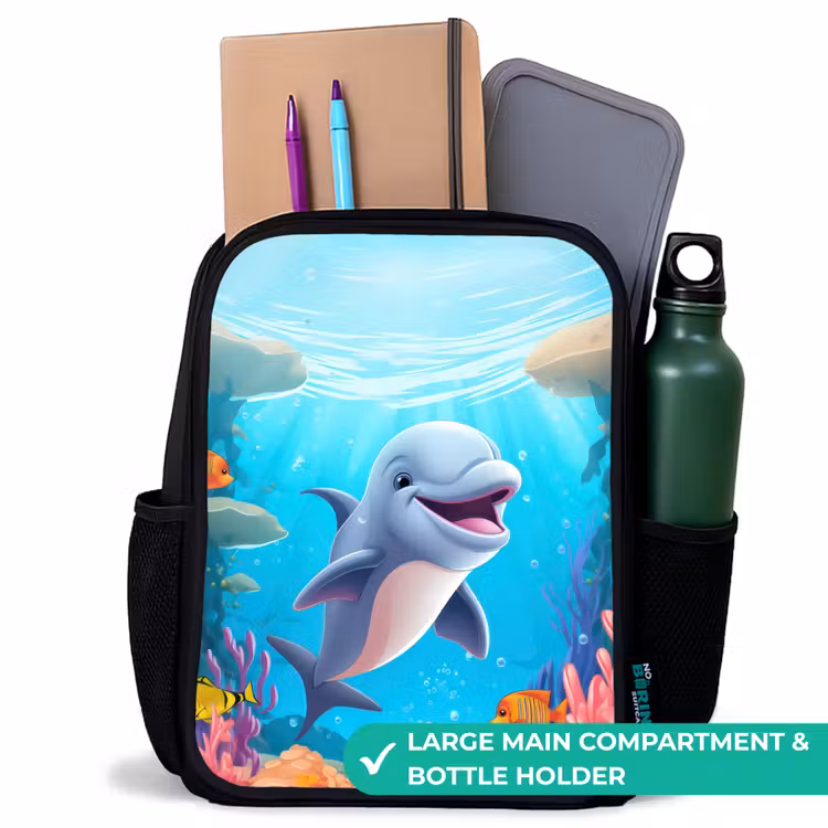 Kids backpack - Black - Dolphin with tropical fish and coral — 10