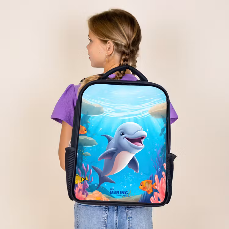 Kids backpack - Black - Dolphin with tropical fish and coral — 4
