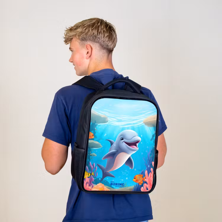 Kids backpack - Black - Dolphin with tropical fish and coral — 5