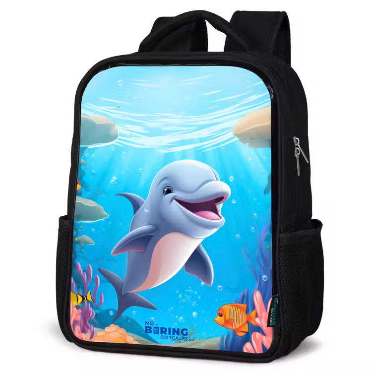 Kids backpack - Black - Dolphin with tropical fish and coral — 6