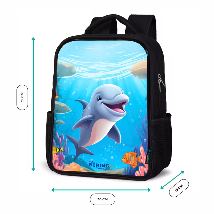 Kids backpack - Black - Dolphin with tropical fish and coral — 8