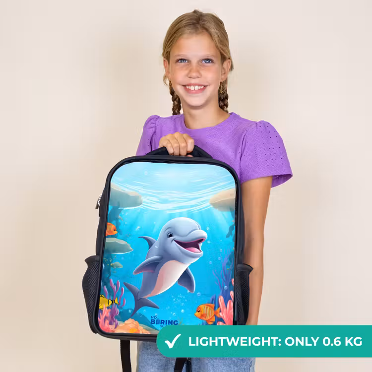 Kids backpack - Black - Dolphin with tropical fish and coral — 9