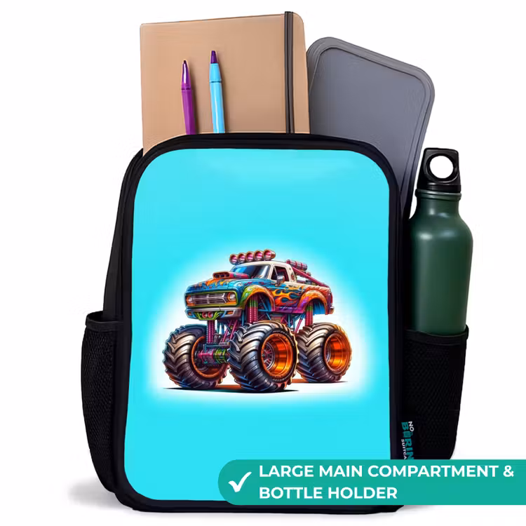 Kids backpack - Black - Monster Truck on Light Blue Background — 10