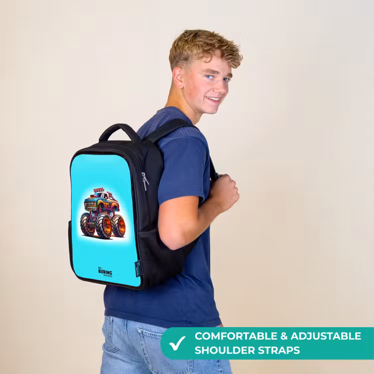 Kids backpack - Black - Monster Truck on Light Blue Background — 11