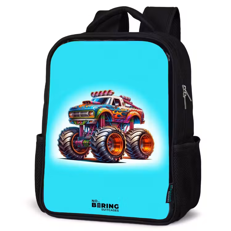 Kids backpack - Black - Monster Truck on Light Blue Background — 6