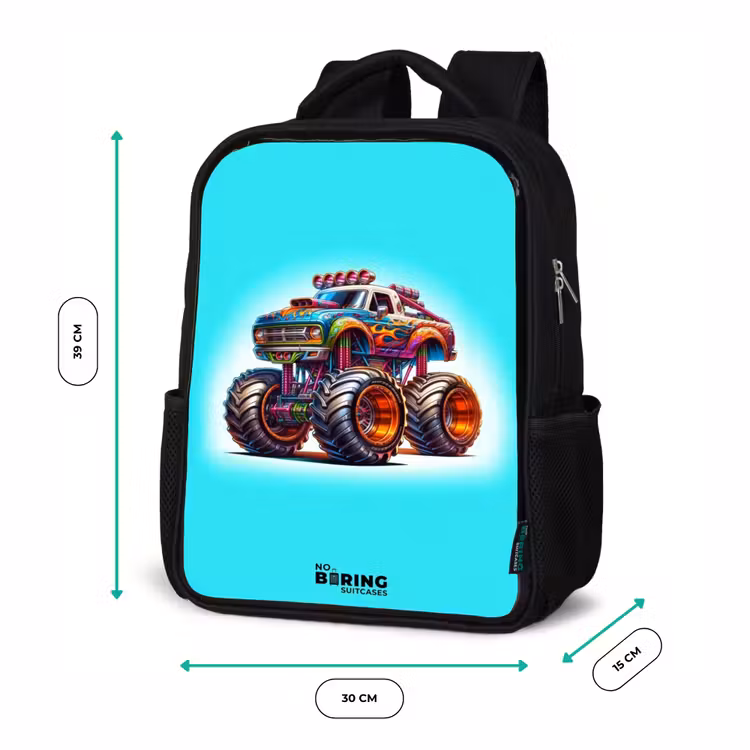 Kids backpack - Black - Monster Truck on Light Blue Background — 8