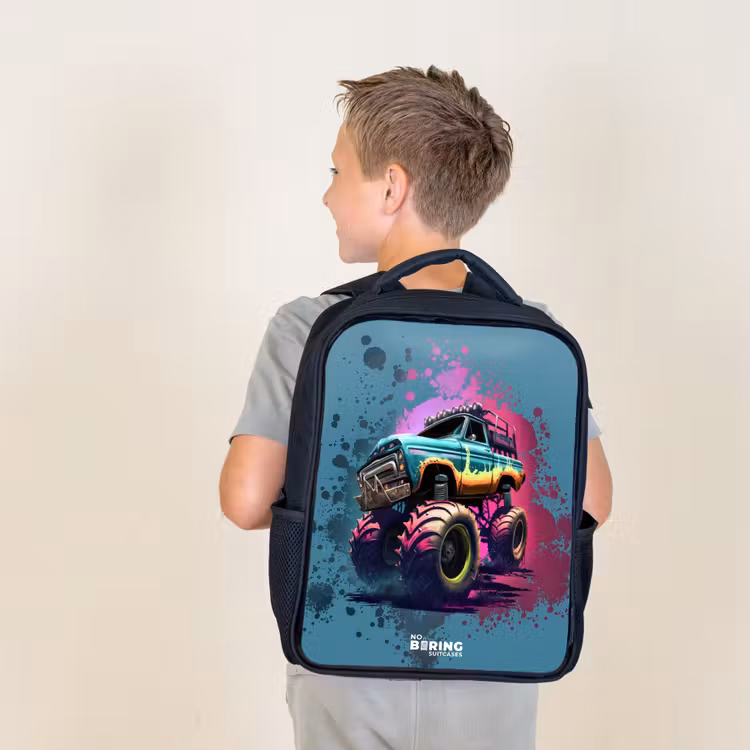 Kids backpack - Black - Monster Wheels — 2