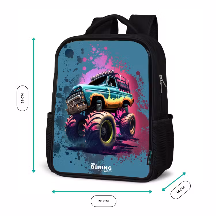 Kids backpack - Black - Monster Wheels — 8