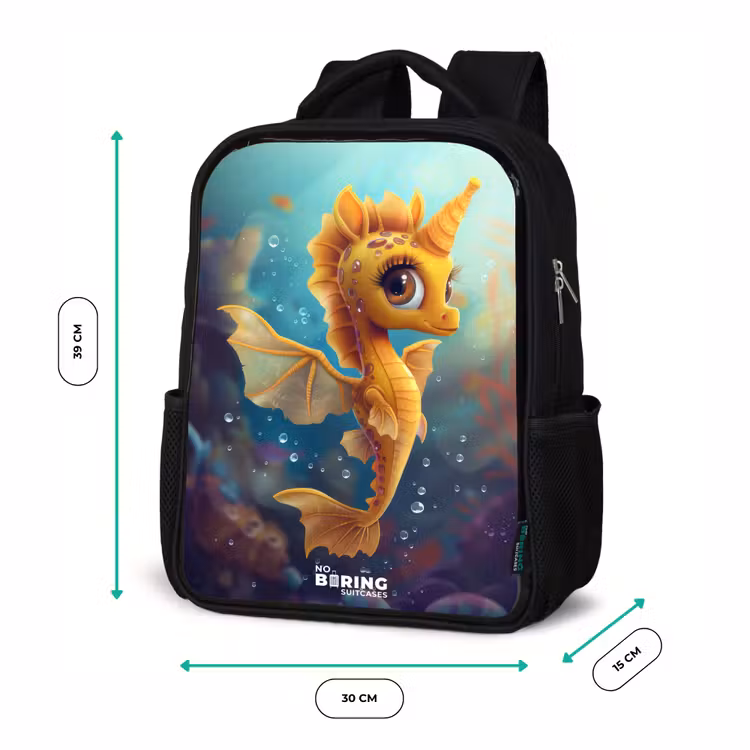 Kids backpack - Black - Orange seahorse in the water — 8