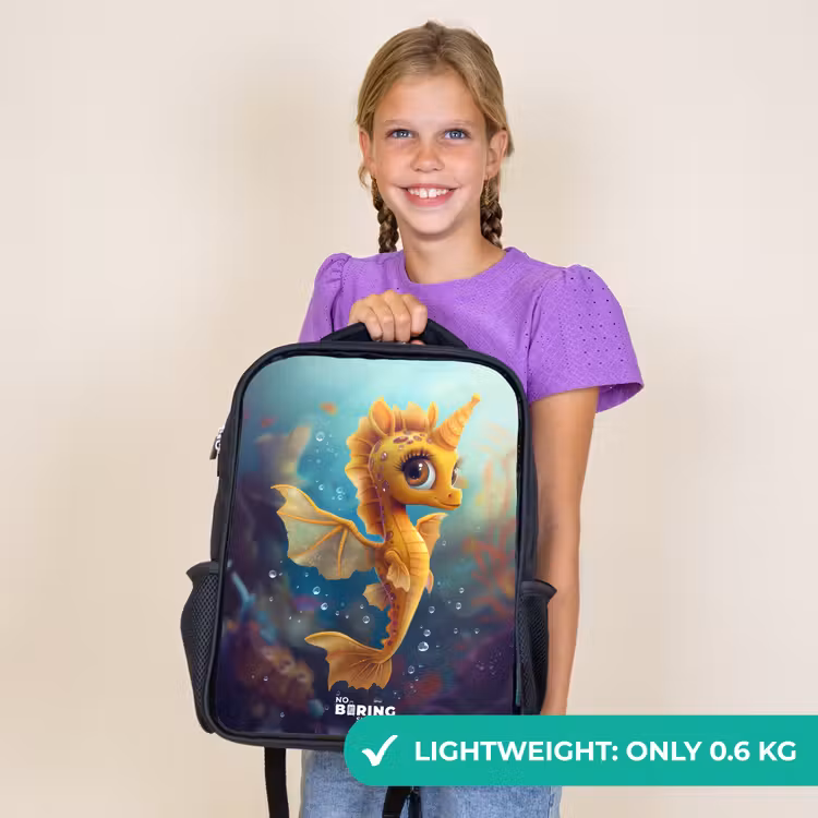 Kids backpack - Black - Orange seahorse in the water — 9