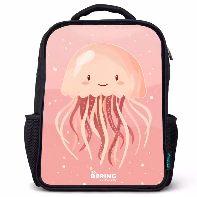 Kids backpack - Black - Pink jellyfish with face — 1