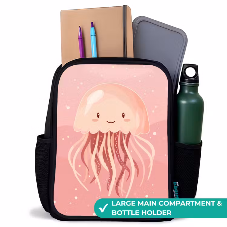 Kids backpack - Black - Pink jellyfish with face — 10