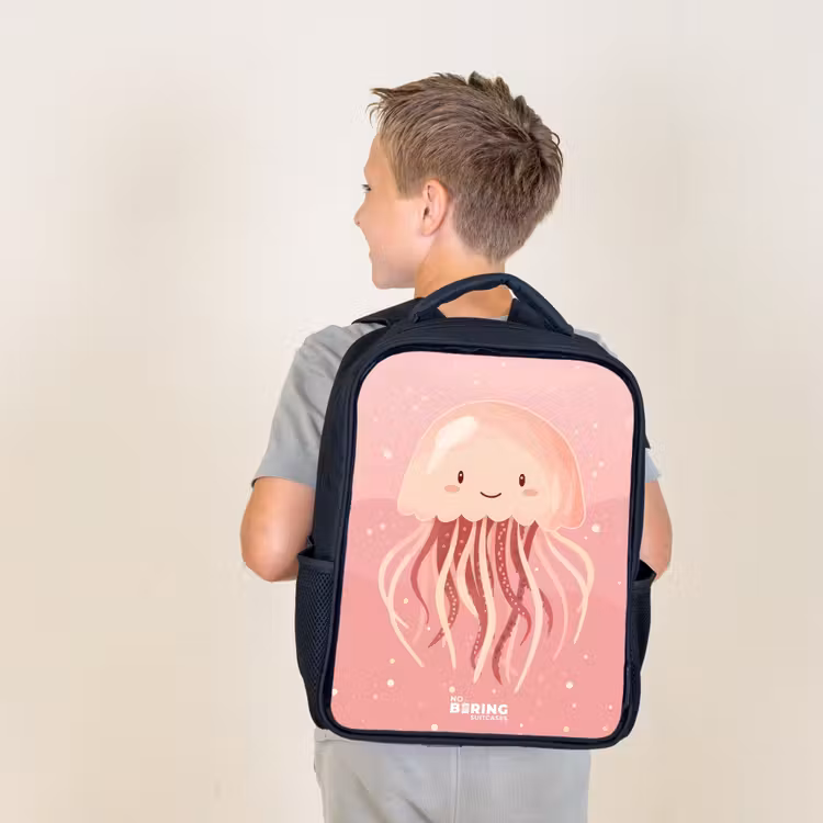 Kids backpack - Black - Pink jellyfish with face — 2