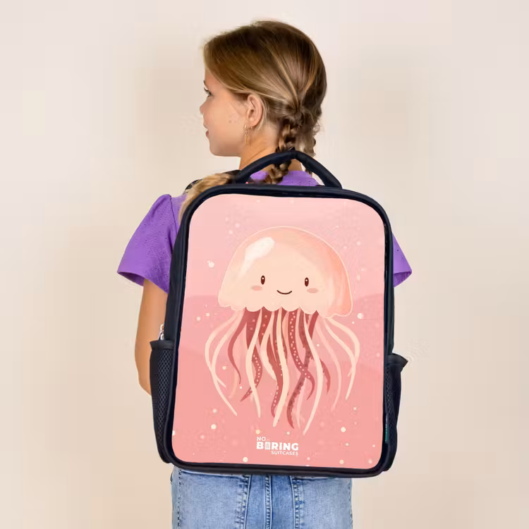 Kids backpack - Black - Pink jellyfish with face — 4