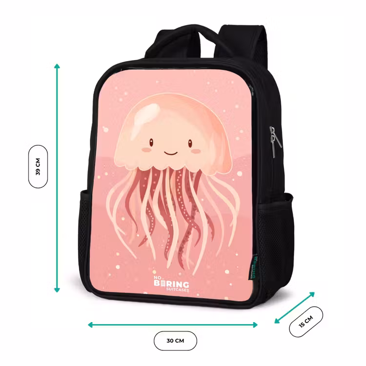 Kids backpack - Black - Pink jellyfish with face — 8
