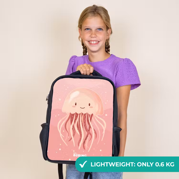 Kids backpack - Black - Pink jellyfish with face — 9