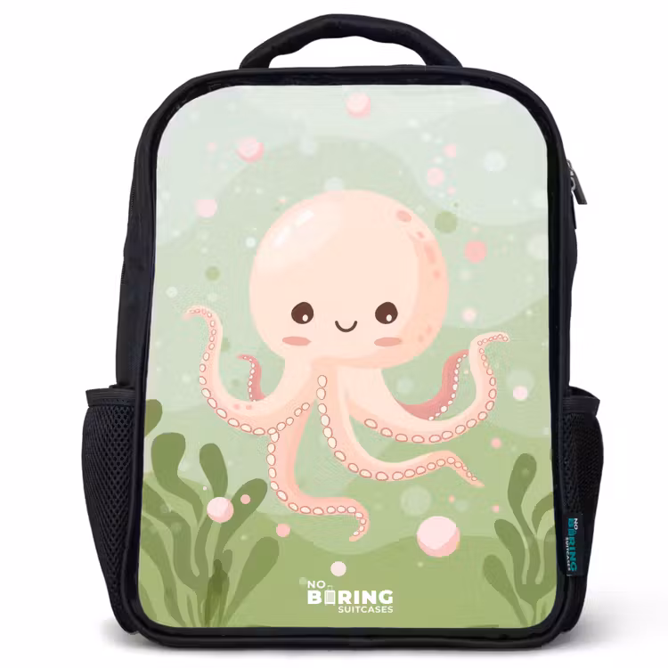 Kids backpack - Black - Pink octopus with a smile — 1