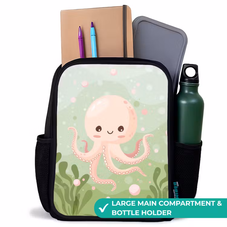 Kids backpack - Black - Pink octopus with a smile — 10