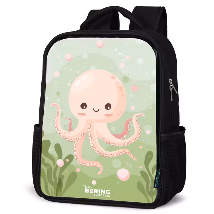 Kids backpack - Black - Pink octopus with a smile — 6