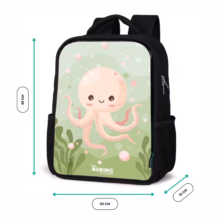 Kids backpack - Black - Pink octopus with a smile — 8