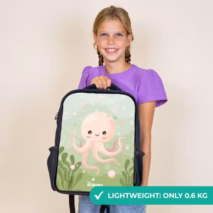 Kids backpack - Black - Pink octopus with a smile — 9