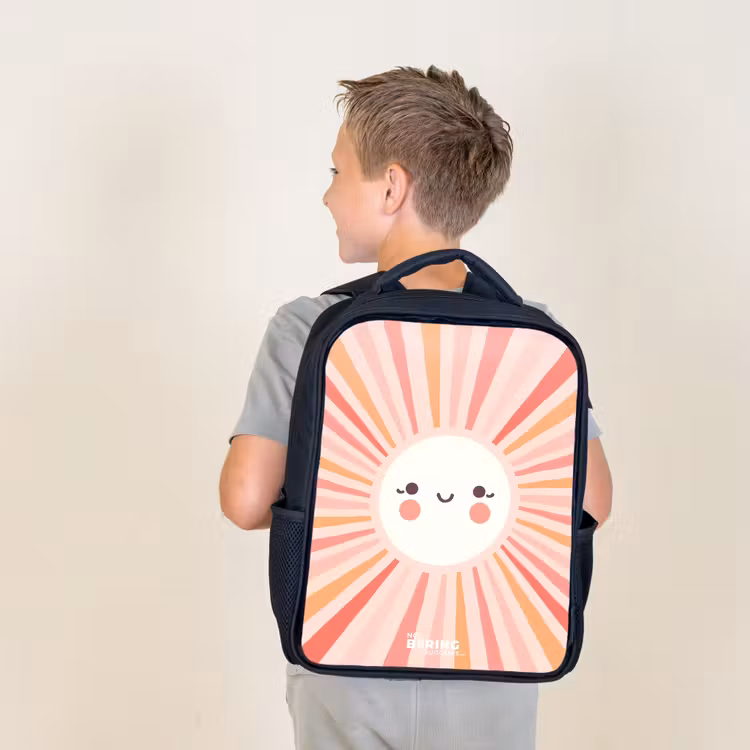 Kids backpack - Black - Round sun with face — 2