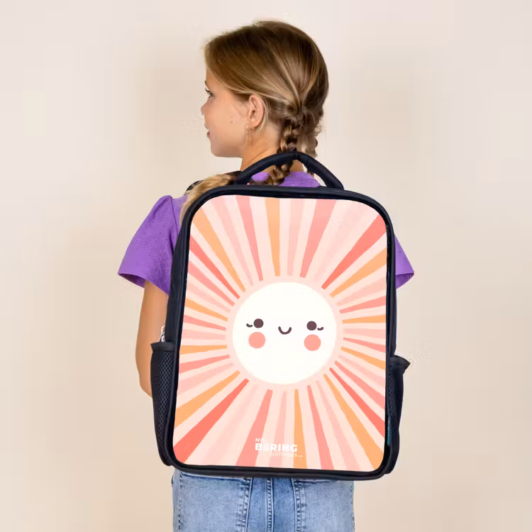 Kids backpack - Black - Round sun with face — 4