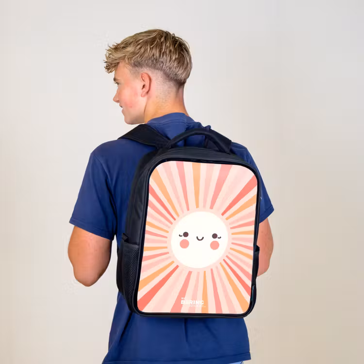 Kids backpack - Black - Round sun with face — 5