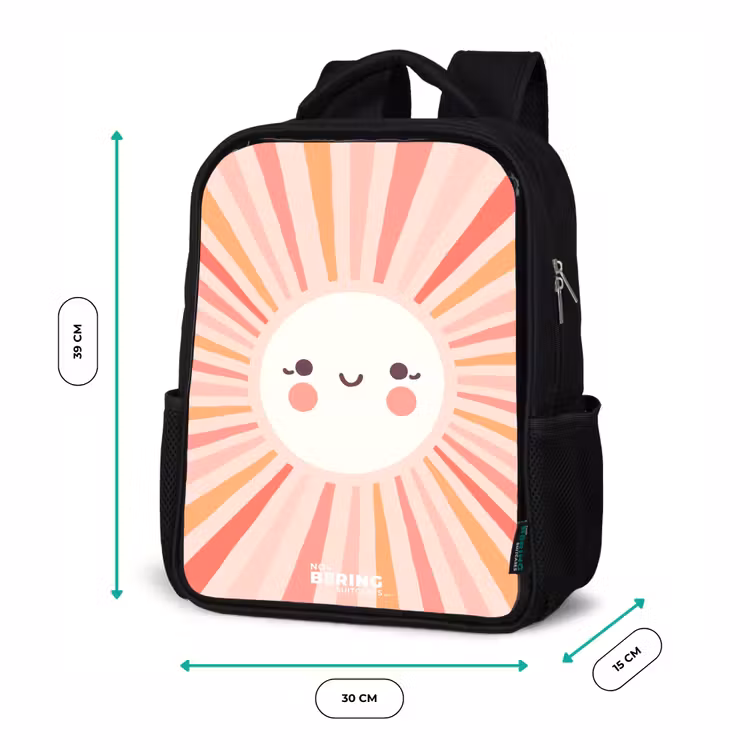 Kids backpack - Black - Round sun with face — 8