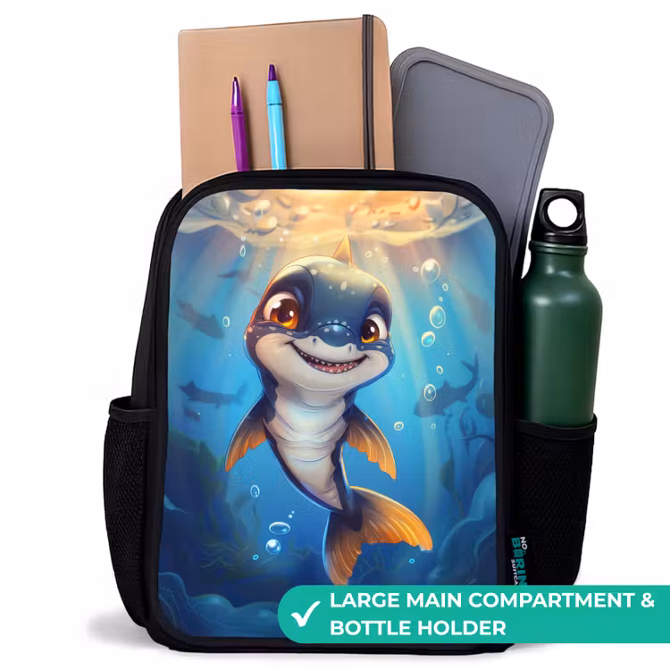 Kids backpack - Black - Shark with face in the water — 10