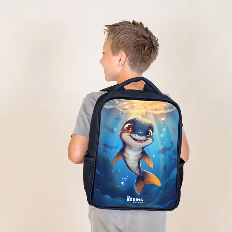 Kids backpack - Black - Shark with face in the water — 2
