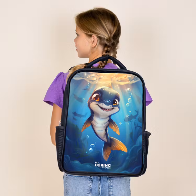 Kids backpack - Black - Shark with face in the water — 4