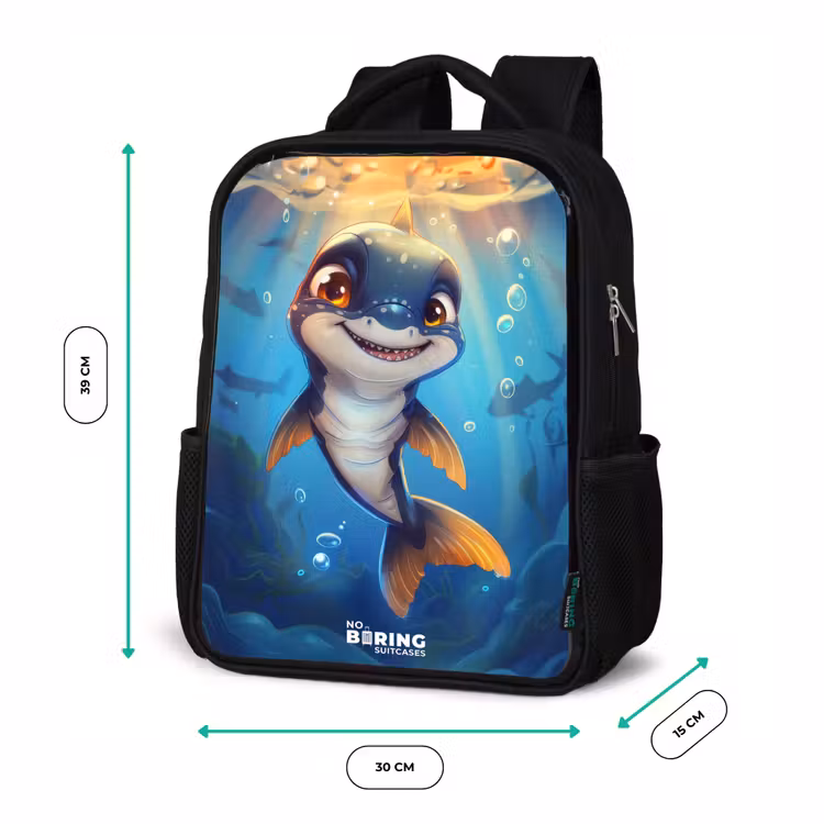 Kids backpack - Black - Shark with face in the water — 8
