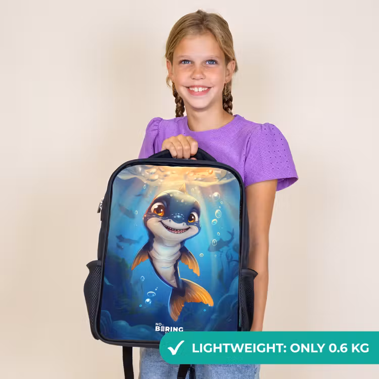 Kids backpack - Black - Shark with face in the water — 9