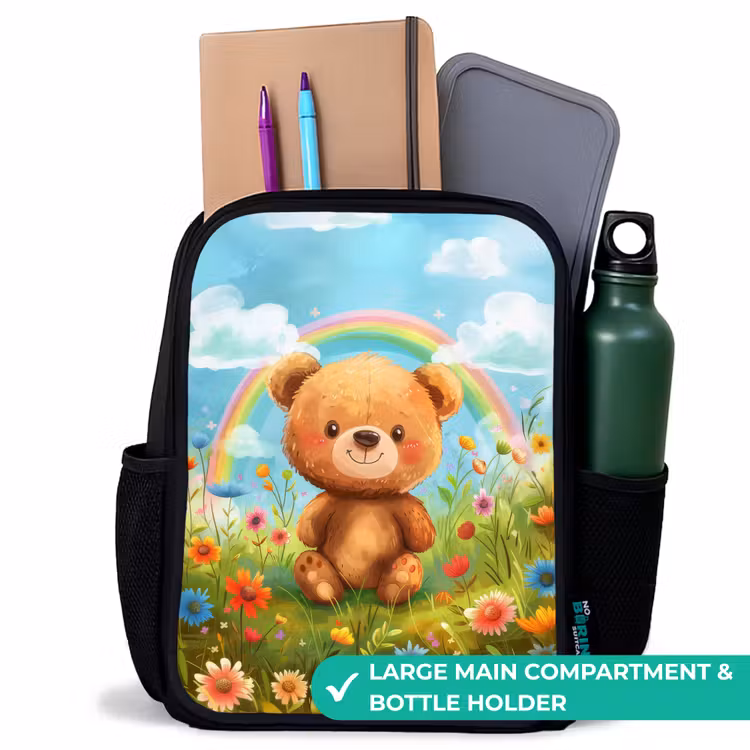 Kids backpack - Black - Teddy bear among flowers — 10