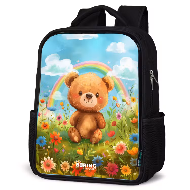Kids backpack - Black - Teddy bear among flowers — 6