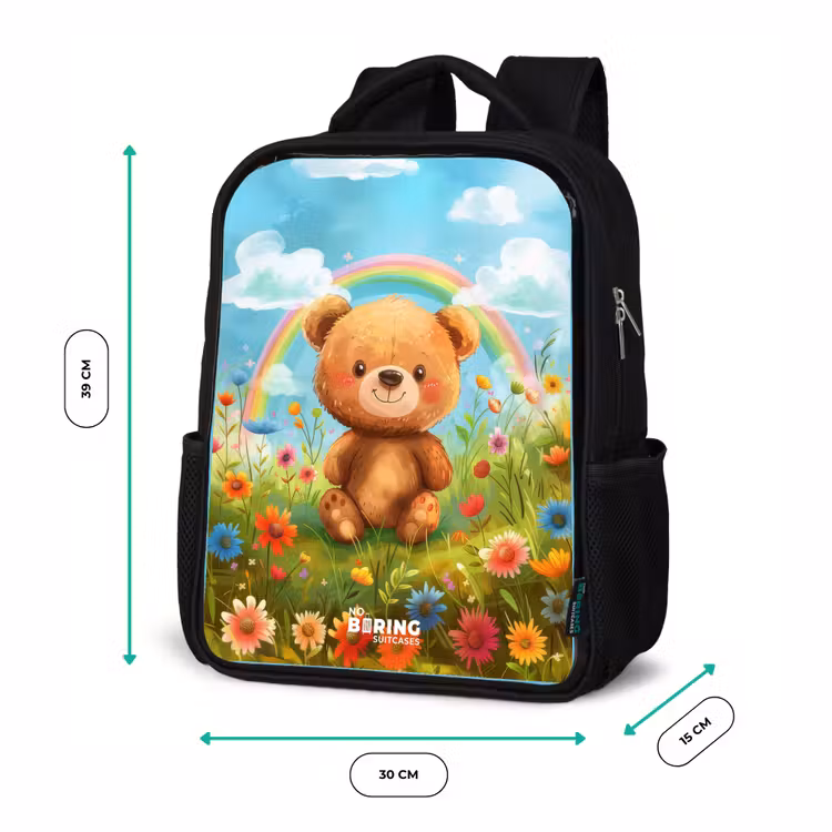 Kids backpack - Black - Teddy bear among flowers — 8