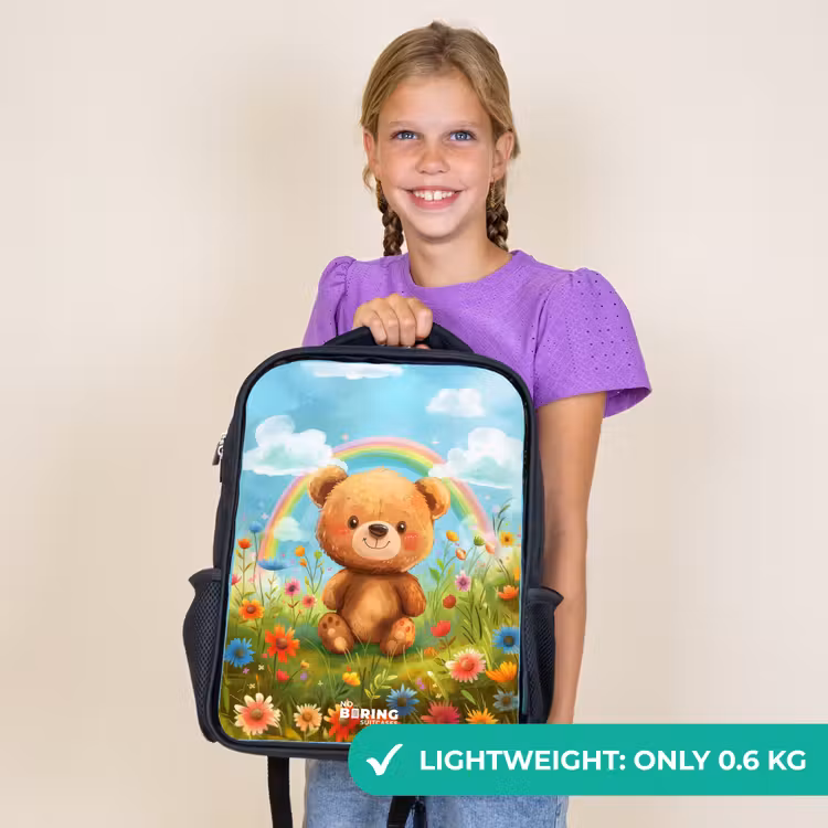 Kids backpack - Black - Teddy bear among flowers — 9
